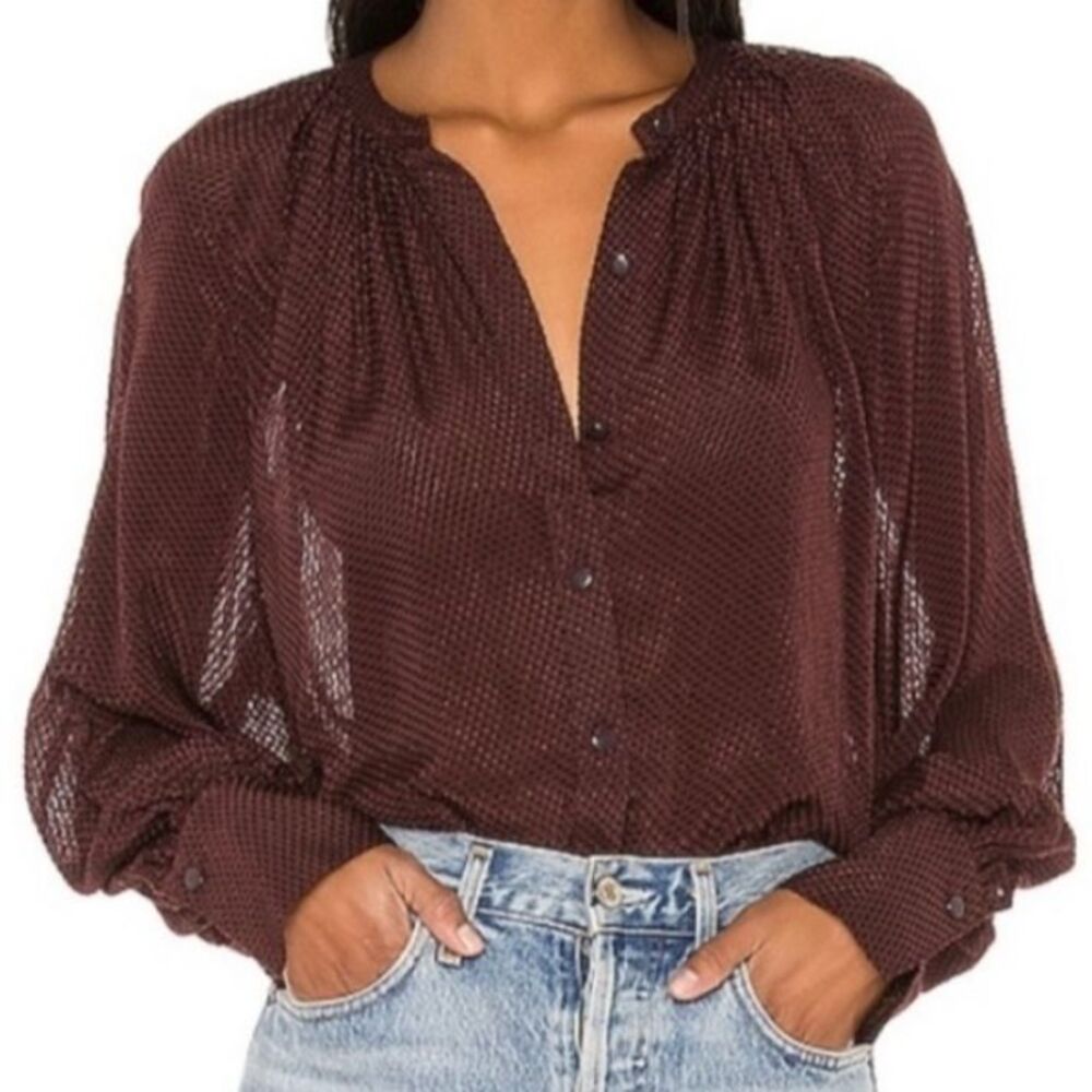Equipment Femme Corbette Blouse in Aubergine Bis Silk Button Up Fil Coupe Top M